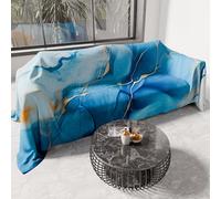PETTI Artigiani Italiani - Drap de Protection en Microfibre Multi-Usage Anti-Taches 220x270 cm, Housse de Canapé, Couvre Lit, Couverture de Canape, Marble 11 Bleu Clair, 100% Made in Italy