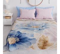 PETTI Artigiani Italiani - Couvre-Lit 260x250 cm Microfibre, Printemps Été, Parure de Lit Légère Double, Draps 2 Personnes, Floral Azure Rose, 100% Fabriqué en Italie