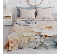 PETTI Artigiani Italiani - Couvre-Lit 260x250 cm Microfibre, Printemps Été, Parure de Lit Légère Double, Draps 2 Personnes, Papillon Beige, 100% Fabriqué en Italie