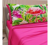 PETTI Artigiani Italiani - Draps en Coton avec taies d'oreiller en Impression numérique, draps 1 Place et demie, Parure de lit 1 Place et demie, Flamingo Fuchsia, 100% Made in Italy