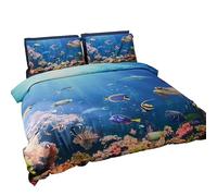 PETTI Artigiani Italiani - Housse de Couette 2 Places 250x200 cm (2 Taies 50x80 cm Incluses), Parure en Microfibre Imprimée Aquarium - Fabriqué en Italie