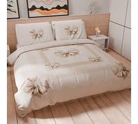 PETTI Artigiani Italiani - Parure de lit 2 Places 250 x 200 cm (2 taies d'oreiller 50 x 80 cm incluses), Parure de lit en Microfibre Douce avec Impression numérique - Fabriqué en Italie - Noeud Beige