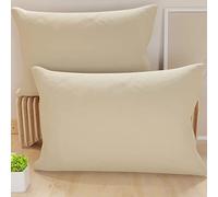 PETTI Artigiani Italiani - Lot de 2 Taies d'oreiller de Lit 50x70 cm, Housses de Coussin Unies Couleur Beige, Taie Oreiller 100% Microfibre Hypoallergénique, Fabriqué en Italie