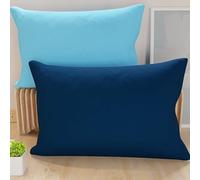 PETTI Artigiani Italiani - Lot de 2 Taies d'oreiller de Lit 70x50 cm, Housses de Coussin Unies Double Face Bleu Ciel Bleu Nuit, Taie Oreiller 100% Microfibre Hypoallergénique