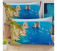 PETTI Artigiani Italiani - Lot de 2 Taies d'Oreillers 145x40 cm 100% Microfibre Hypoallergénique, Housse Oreiller Rectangulaire Bleu Marine 03, Paquet de 2, Fabriqué en Italie