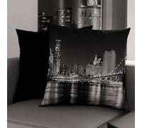 PETTI Artigiani Italiani - Lot de 2 Taies d'Oreillers 30x30 cm 100% Microfibre Hypoallergénique, Housse Oreiller Rectangulaire City Blanc Noir, Paquet de 2, Fabriqué en Italie