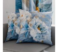 PETTI Artigiani Italiani - Lot de 2 Taies d'Oreillers 30x30 cm 100% Microfibre Hypoallergénique, Housse Oreiller Rectangulaire Motif Floral Bleu Ciel, Paquet de 2, Fabriqué en Italie