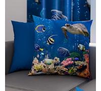 PETTI Artigiani Italiani - Lot de 2 Taies d'Oreillers 35x35 cm 100% Microfibre Hypoallergénique, Housse Oreiller Rectangulaire Poissons Bleu, Paquet de 2, Fabriqué en Italie