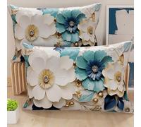 PETTI Artigiani Italiani - Lot de 2 Taies d'Oreillers 50x70 cm 100% Microfibre Hypoallergénique, Housse Oreiller Rectangulaire Motif Floral 05 19, Paquet de 2, Fabriqué en Italie