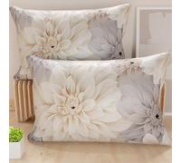 PETTI Artigiani Italiani - Lot de 2 Taies d'Oreillers 50x70 cm 100% Microfibre Hypoallergénique, Housse Oreiller Rectangulaire Motif Floral Gris Crème, Paquet de 2, Fabriqué en Italie