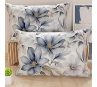 PETTI Artigiani Italiani - Lot de 2 Taies d'Oreillers 50x70 cm 100% Microfibre Hypoallergénique, Housse Oreiller Rectangulaire Motif Floral Bleu Blanc, Paquet de 2, Fabriqué en Italie