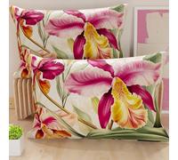 PETTI Artigiani Italiani - Lot de 2 Taies d'Oreillers 50x70 cm 100% Microfibre Hypoallergénique, Housse Oreiller Rectangulaire Motif Floral Fuchsia Vert, Paquet de 2, Fabriqué en Italie