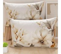 PETTI Artigiani Italiani - Lot de 2 Taies d'Oreillers 50x70 cm 100% Microfibre Hypoallergénique, Housse Oreiller Rectangulaire Motif Floral Beige, Paquet de 2, Fabriqué en Italie