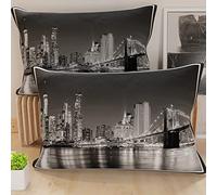 PETTI Artigiani Italiani - Lot de 2 Taies d'Oreillers 50x70 cm 100% Microfibre Hypoallergénique, Housse Oreiller Rectangulaire City Blanc Noir, Paquet de 2, Fabriqué en Italie