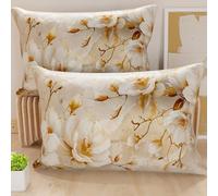 PETTI Artigiani Italiani - Lot de 2 Taies d'Oreillers 50x70 cm 100% Microfibre Hypoallergénique, Housse Oreiller Rectangulaire Motif Floral Beige, Paquet de 2, Fabriqué en Italie