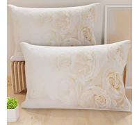 PETTI Artigiani Italiani - Lot de 2 Taies d'Oreillers 50x70 cm 100% Microfibre Hypoallergénique, Housse Oreiller Rectangulaire Floral Blanc, Paquet de 2, Fabriqué en Italie