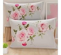 PETTI Artigiani Italiani - Lot de 2 Taies d'Oreillers 50x80 cm 100% Microfibre Hypoallergénique, Housse Oreiller Rectangulaire Motif Floral Gris Rose, Paquet de 2, Fabriqué en Italie