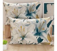 PETTI Artigiani Italiani - Lot de 2 Taies d'Oreillers 50x80 cm 100% Microfibre Hypoallergénique, Housse Oreiller Rectangulaire Motif Floral Bleu Blanc, Paquet de 2, Fabriqué en Italie
