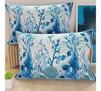 PETTI Artigiani Italiani - Taies d'oreiller de lit, 2 taies d'oreiller 50 x 80 cm, taie d'oreiller, taies d'oreiller en Microfibre hypoallergénique, fabriqué en Italie, taies d'oreiller Corail Bleu