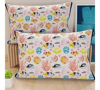 PETTI Artigiani Italiani - Lot de 2 Taies d'Oreillers 50x80 cm 100% Microfibre Hypoallergénique, Housse Oreiller Rectangulaire Blanc Marine 05, Paquet de 2, Fabriqué en Italie