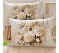 PETTI Artigiani Italiani - Lot de 2 Taies d'Oreillers 50x80 cm 100% Microfibre Hypoallergénique, Housse Oreiller Rectangulaire Motif Floral Crème, Paquet de 2, Fabriqué en Italie