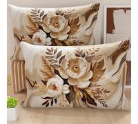 PETTI Artigiani Italiani - Lot de 2 Taies d'Oreillers 50x80 cm 100% Microfibre Hypoallergénique, Housse Oreiller Rectangulaire Motif Floral Marron Crème, Paquet de 2, Fabriqué en Italie