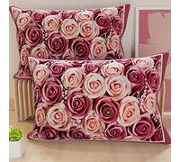 PETTI Artigiani Italiani - Lot de 2 Taies d'Oreillers 60x40 cm 100% Microfibre Hypoallergénique, Housse Oreiller Rectangulaire Floral Rose Fuchsia, Paquet de 2, Fabriqué en Italie