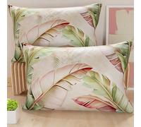 PETTI Artigiani Italiani - Lot de 2 Taies d'Oreillers 60x40 cm 100% Microfibre Hypoallergénique, Housse Oreiller Rectangulaire Motif Floral Rose Vert, Paquet de 2, Fabriqué en Italie