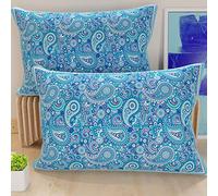 PETTI Artigiani Italiani - Lot de 2 Taies d'Oreillers 60x40 cm 100% Microfibre Hypoallergénique, Housse Oreiller Rectangulaire Paisley Bleu, Paquet de 2, Fabriqué en Italie