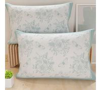 PETTI Artigiani Italiani - Lot de 2 Taies d'Oreillers 60x40 cm 100% Microfibre Hypoallergénique, Housse Oreiller Rectangulaire Motif Floral Vert d'eau, Paquet de 2, Fabriqué en Italie