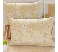 PETTI Artigiani Italiani - Lot de 2 Taies d'Oreillers 60x40 cm 100% Microfibre Hypoallergénique, Housse Oreiller Rectangulaire Carte du Monde 02, Paquet de 2, Fabriqué en Italie