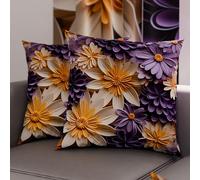 PETTI Artigiani Italiani - Lot de 2 Taies d'Oreillers 60x60 cm 100% Microfibre Hypoallergénique, Housse Oreiller Rectangulaire Motif Floral 05 4, Paquet de 2, Fabriqué en Italie