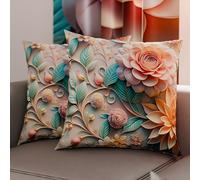 PETTI Artigiani Italiani - Lot de 2 Taies d'Oreillers 60x60 cm 100% Microfibre Hypoallergénique, Housse Oreiller Rectangulaire Motif Floral 05 11, Paquet de 2, Fabriqué en Italie