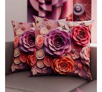 PETTI Artigiani Italiani - Lot de 2 Taies d'Oreillers 60x60 cm 100% Microfibre Hypoallergénique, Housse Oreiller Rectangulaire Motif Floral 05 17, Paquet de 2, Fabriqué en Italie