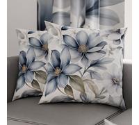PETTI Artigiani Italiani - Lot de 2 Taies d'Oreillers 60x60 cm 100% Microfibre Hypoallergénique, Housse Oreiller Rectangulaire Motif Floral Bleu Blanc, Paquet de 2, Fabriqué en Italie