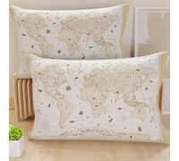 PETTI Artigiani Italiani - Lot de 2 Taies d'Oreillers 70x40 cm 100% Microfibre Hypoallergénique, Housse Oreiller Rectangulaire Carte du Monde 01, Paquet de 2, Fabriqué en Italie