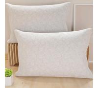 PETTI Artigiani Italiani - Lot de 2 Taies d'Oreillers 70x40 cm 100% Microfibre Hypoallergénique, Housse Oreiller Rectangulaire Dentelle Beige, Paquet de 2, Fabriqué en Italie