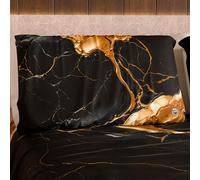 PETTI Artigiani Italiani MARBLELIZED Lot de 2 taies d'oreiller de lit, 50 x 80 cm, imprimées, taies d'oreiller, 2 taies d'oreiller élégantes, Effet marbre Noir, idée Cadeau, 100% fabriquée en Italie