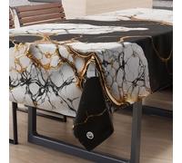 PETTI Artigiani Italiani - Nappe Anti-Taches rectangulaire pour Cuisine, élégante, Effet marbre Noir et Blanc, X6 Places (140 x 180 cm) 100% fabriquée en Italie