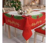 PETTI Artigiani Italiani - Nappe de Noël Anti-Taches Carrée, Couvre-Table, Cuisine, Motif Noeud Rouge X4 Places (140 x 140 cm) 100% fabriquée en Italie