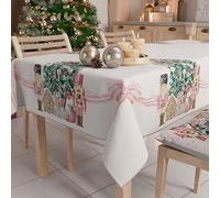 PETTI Artigiani Italiani - Nappe de Noël Anti-Taches Carrée, Couvre-Table, Cuisine, Motif Petits Soldats Roses X4 Places (140 x 140 cm) 100% fabriquée en Italie