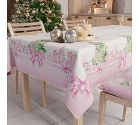 PETTI Artigiani Italiani - Nappe de Noël Anti-Taches Rectangulaire Couvre-Table pour Cuisine, Nappe Rouge, 140x240 cm, GNOME Rose, 100% Made in Italy