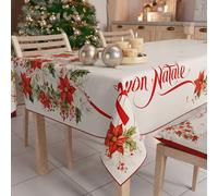 PETTI Artigiani Italiani - Nappe de Noël Anti-Taches Rectangulaire Couvre-Table pour Cuisine, Motif Joyeux Noël X6 Places (140 x 180 cm) 100% fabriqué en Italie