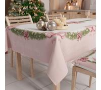 PETTI Artigiani Italiani - Nappe de Noël Anti-Taches Rectangulaire Couvre-Table pour Cuisine, Motif Noeud Rose X14 Places (140 x 300 cm) 100% fabriquée en Italie