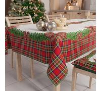 PETTI Artigiani Italiani - Nappe Noël, Nappe de Table Noël, Nappe de Table Rectangulaire, Nappe Anti-Taches, Nappe Rouge Noël, 140x360 cm, Noeud Tartan, 100% Made in Italy