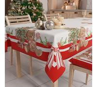 PETTI Artigiani Italiani - Nappe Noël, Nappe de Table Noël, Nappe de Table Rectangulaire, Nappe Anti-Taches, Nappe Rouge Noël, 140x180 cm, Ourson, 100% Made in Italy