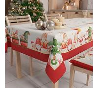 PETTI Artigiani Italiani - Nappe de Noël Anti-Taches Rectangulaire Couvre-Table pour Cuisine, Nappe Rouge, 140x180 cm, GNOME, 100% Made in Italy