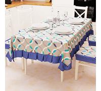 PETTI Artigiani Italiani - Nappe de Table en Plastique avec Volants - pour extérieur - Imperméable - Motif Cercles - Bleu - 12 Places (140 x 240 cm) - 100% fabriquée en Italie
