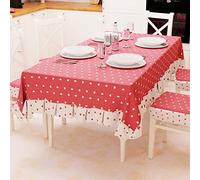 PETTI Artigiani Italiani - Nappe de Table plastifiée avec Volant, Housse de Table, Nappe extérieure imperméable en Coton, Motif cœurs Rouges x 6 Places (140 x 180 cm) 100% Made in Italy