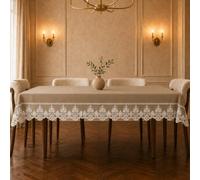 PETTI Artigiani Italiani Nappe en Velours avec Dentelle Rebrodé 360 x 140 cm (Rectangulaire), Nappe Rectangulaire Élégante pour Salle à Manger et Cuisine, 12 Personnes, Taupe avec Dentelle